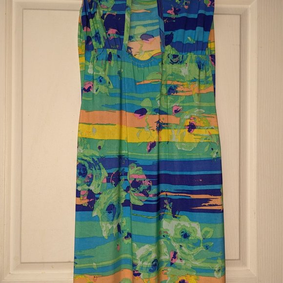 Pretty Young Thing Maxi Summer Dress Blue Sunset Floral Size S - EUC! - Picture 9 of 13